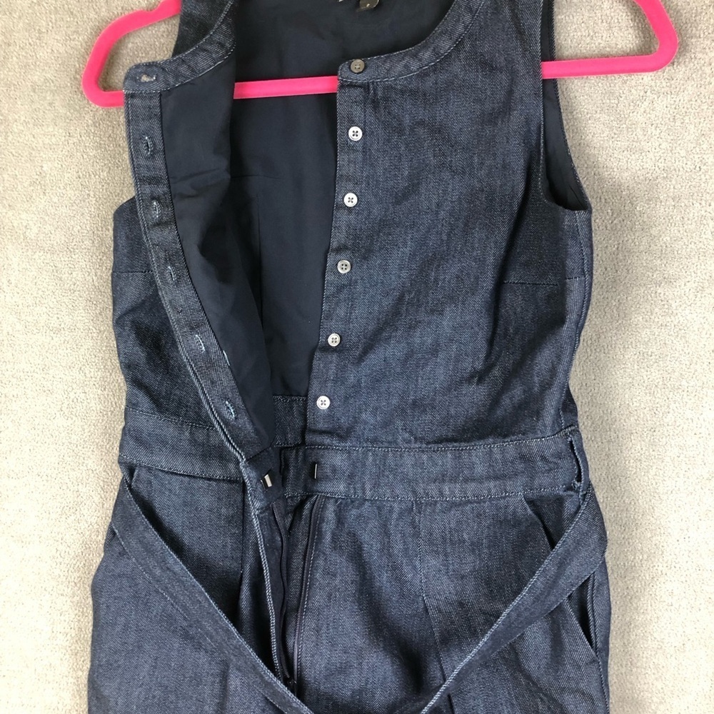 banana republic preppy Belted Denim dark wash wide leg cropped jumpsuit size 2 - Picture 6 of 11